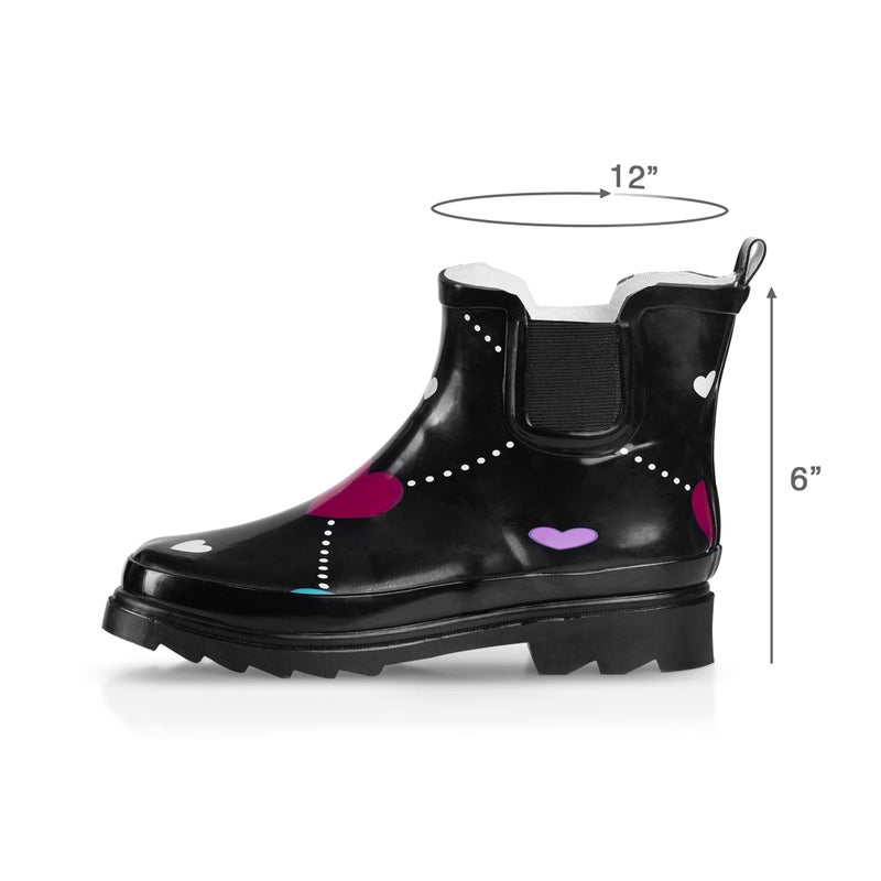 NORTY - Womens Ankle Rain Boots - Ladies Waterproof Winter Spring Garden Boot runs Â½ size large Argyle Heart Black Size 9 - Image 3